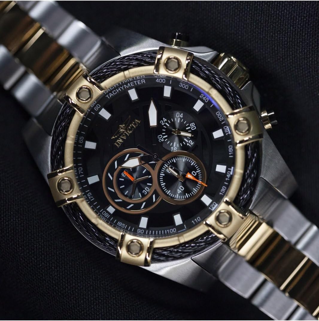 Invicta Bolt Men 52mm Stainless Steel Gold + Steel Black dial VD54 Quartz
