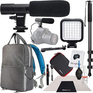 Deco Gear Mobile Pro Photographer Video Recording Bundle for DSLR & Mirrorless Cameras - Shotgun Mic, LED Constant Lighting, Monopod, Backpack and More