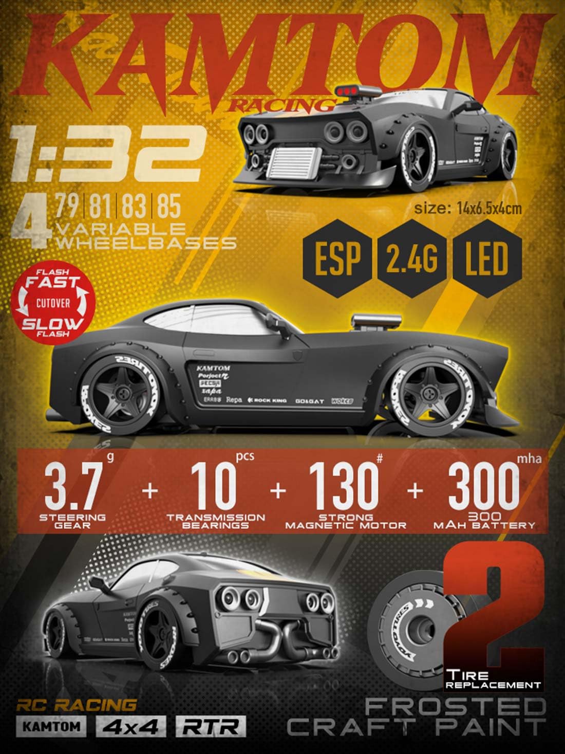 Samochód RC do skali 1:32, 4x4, 30 km/h, wysoka prędkość, 2,4 GHz, elektryczny, sportowy, z reflektorem, opony i dla dorosłych (wersja RTR/czerwony)