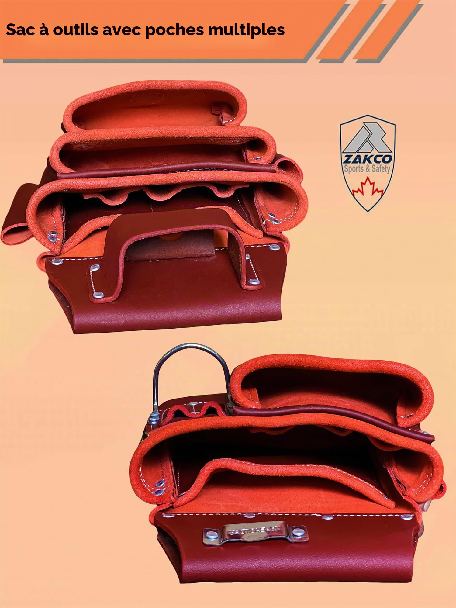 PRO-19 Ceinture à outils de construction multi-poches en cuir véritable grainé pour charpentiers, 2 pochettes en cuir pour encadreurs, bricoleurs, cloisons sèches et couvreurs