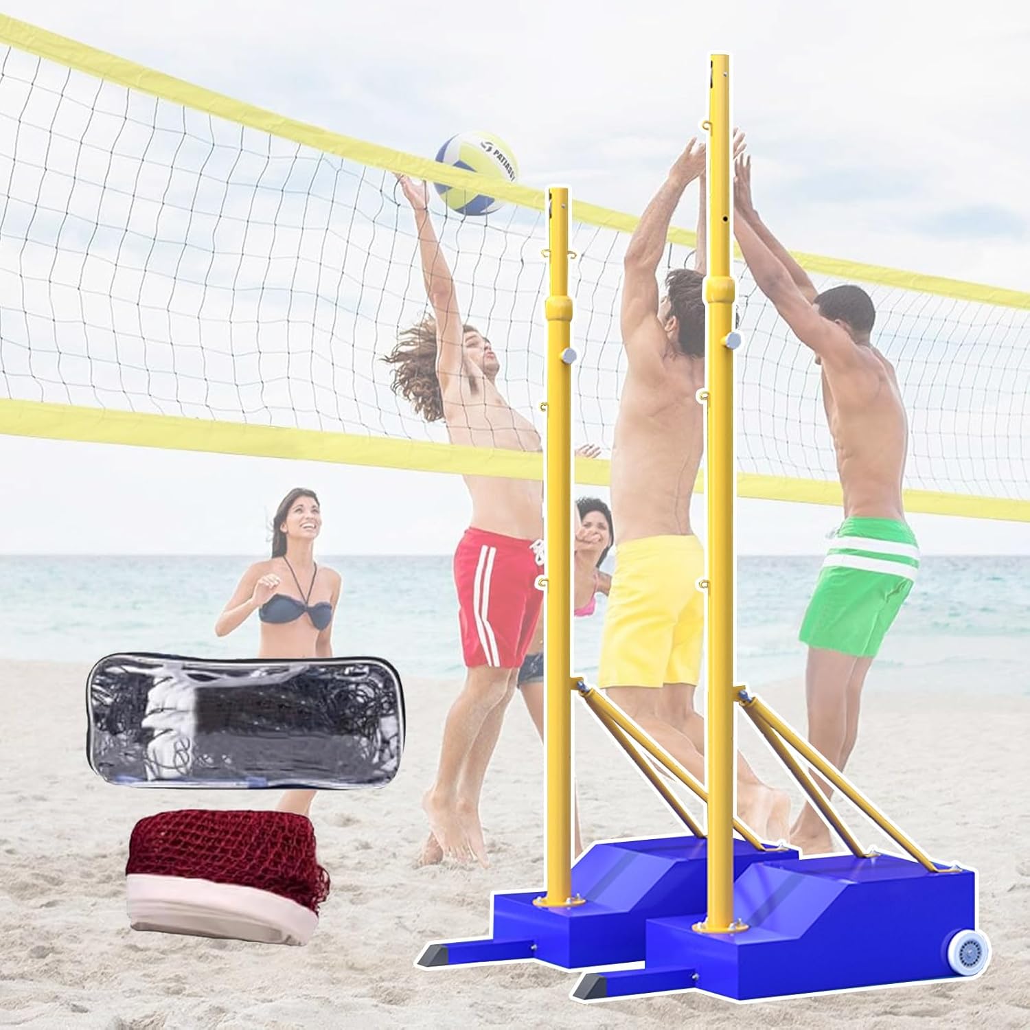 Portable Volleyball Poles with Adjustable Net System for Indoor and Outdoor Sports Training