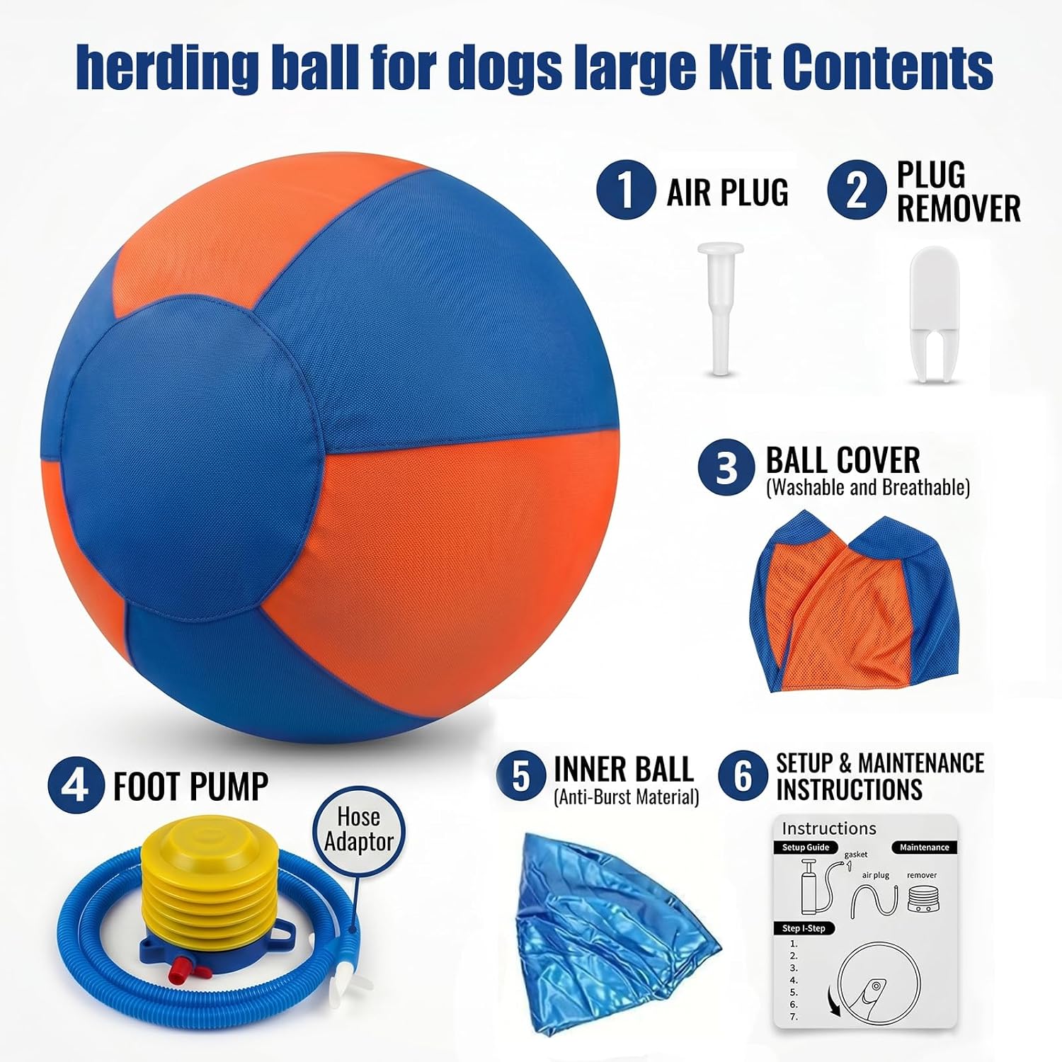 Herding Ball for Dogs with Heavy Duty 1000D Oxford Cover - 10/18/22 Inch Giant Dog Ball Interactive Toy for Large Breeds, GSD, Australian Shepherd, Durable Exercise Ball for Training and Agility