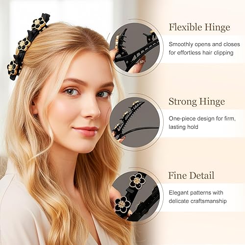 Miniatura 7 de Sparkling Crystal Stone Braided Hair Clips for Women, Elegant Floral Pearl Hair Claws for Wedding Party Daily Use (A)