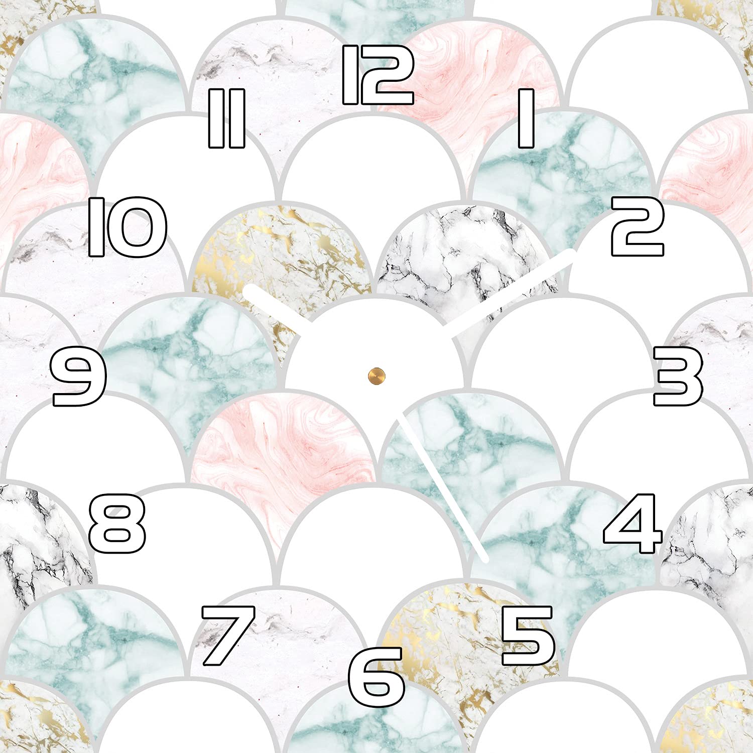 Horloge en verre 30x30 cm Coloray effet marbre pastel avec aiguilles blanches