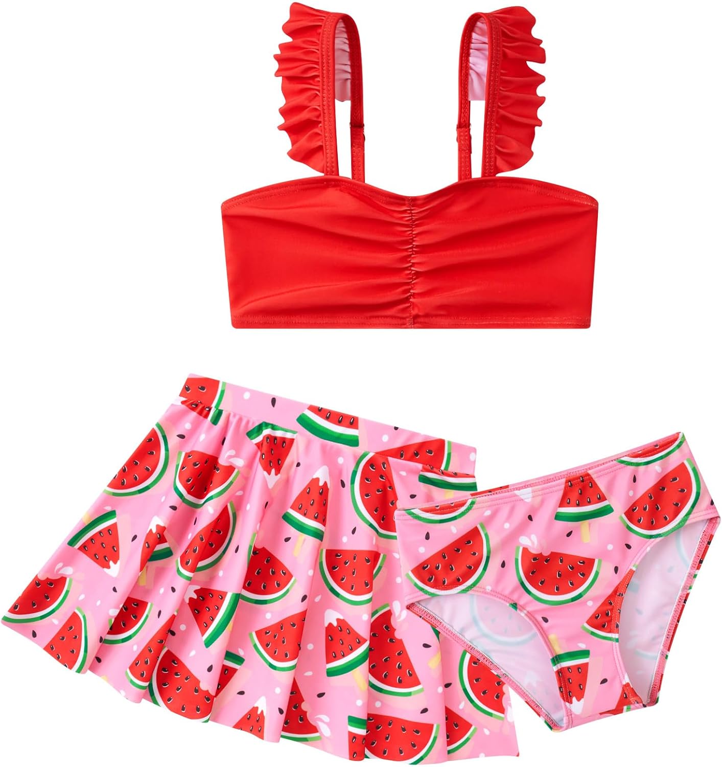 Vogseek Girls Swimsuit 3-8T Quick Dry Bathing Suit 3 Piece Bikini Sets with Cover Up Skirt Swimwear with Adjustable Strap