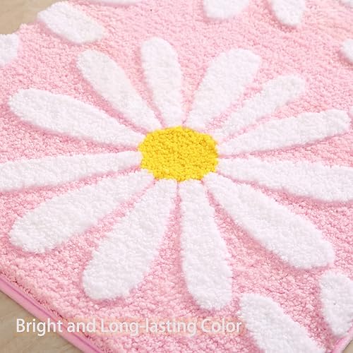 Miniatura 6 de QJHOMO Alfombra de baño rosa con diseño de margaritas, decoración de flores blancas y amarillas, alfombra antideslizante de microfibra, súper