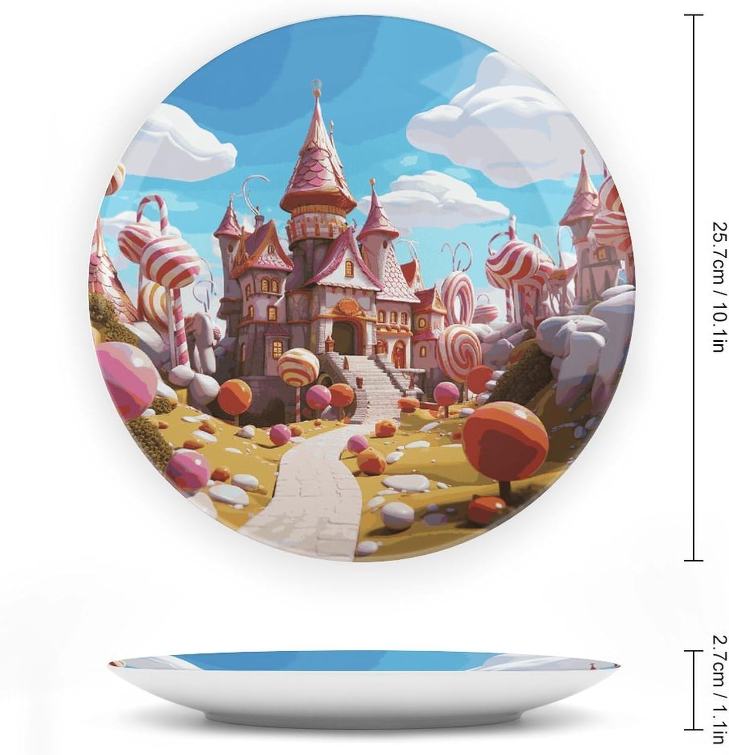 Candyland Ceramic Plate 10inch Decorative Bone China Wall Hanging Ornament Plates Bohemian Style Dinner Plate with Display Stand Cabinet Display Plates for Home Art Decor