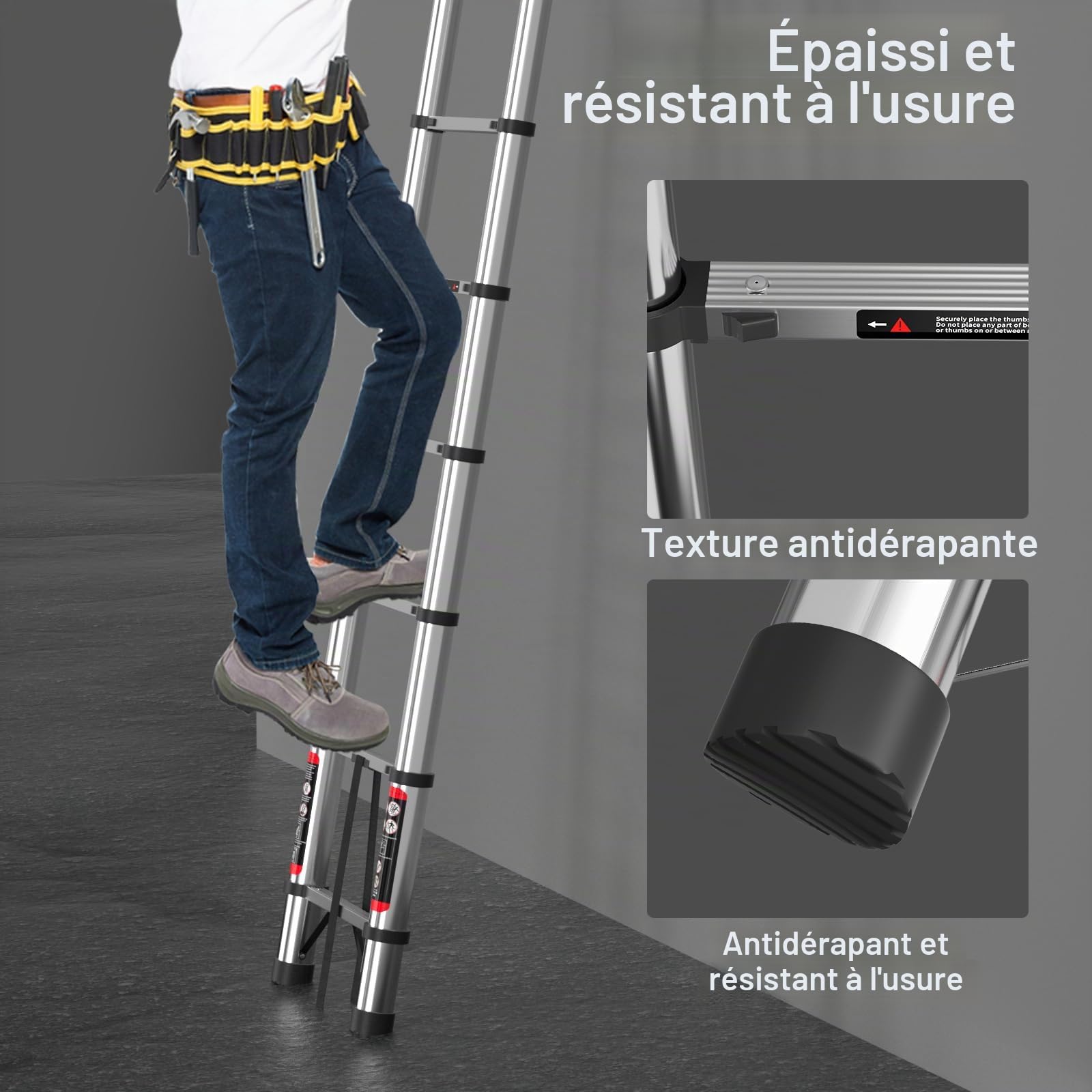 Échelle télescopique épaisse de 5 m avec crochets amovibles en acier inoxydable, extensible, pliable, plus solide que l'échelle en aluminium