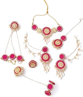 Advika Creations Ritual Glow Jewellery Jewellery Set, pink fabric jewellery set with pearl and kaudi design, Necklace Earr... Price In India