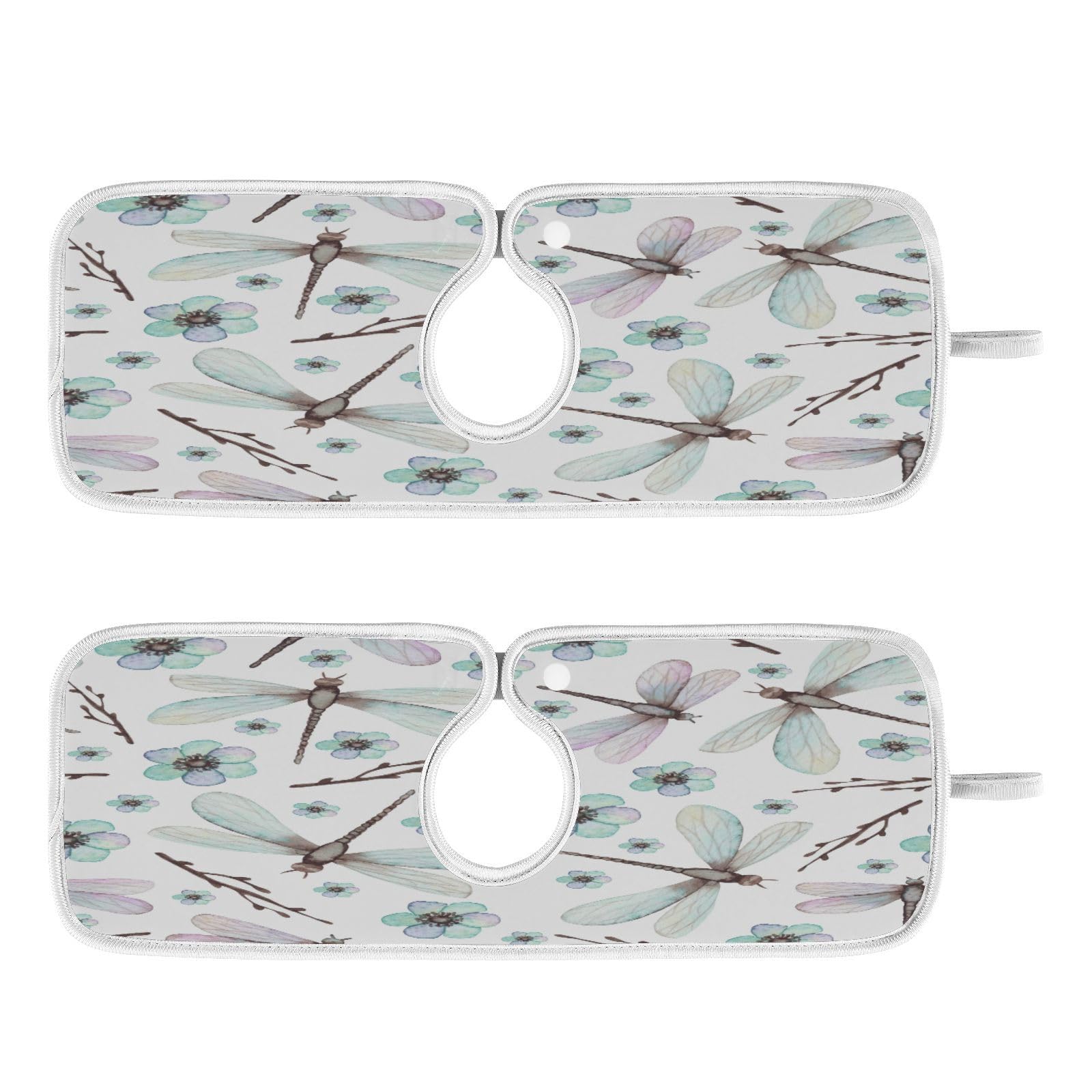 Watercolor Flower Dragonflies Kitchen Faucet Absorbent Mat Sink Splash Guard Faucet Handle Drip Catcher Mat Fast Drying Water Splash Mats Countertop Pad 2pcs