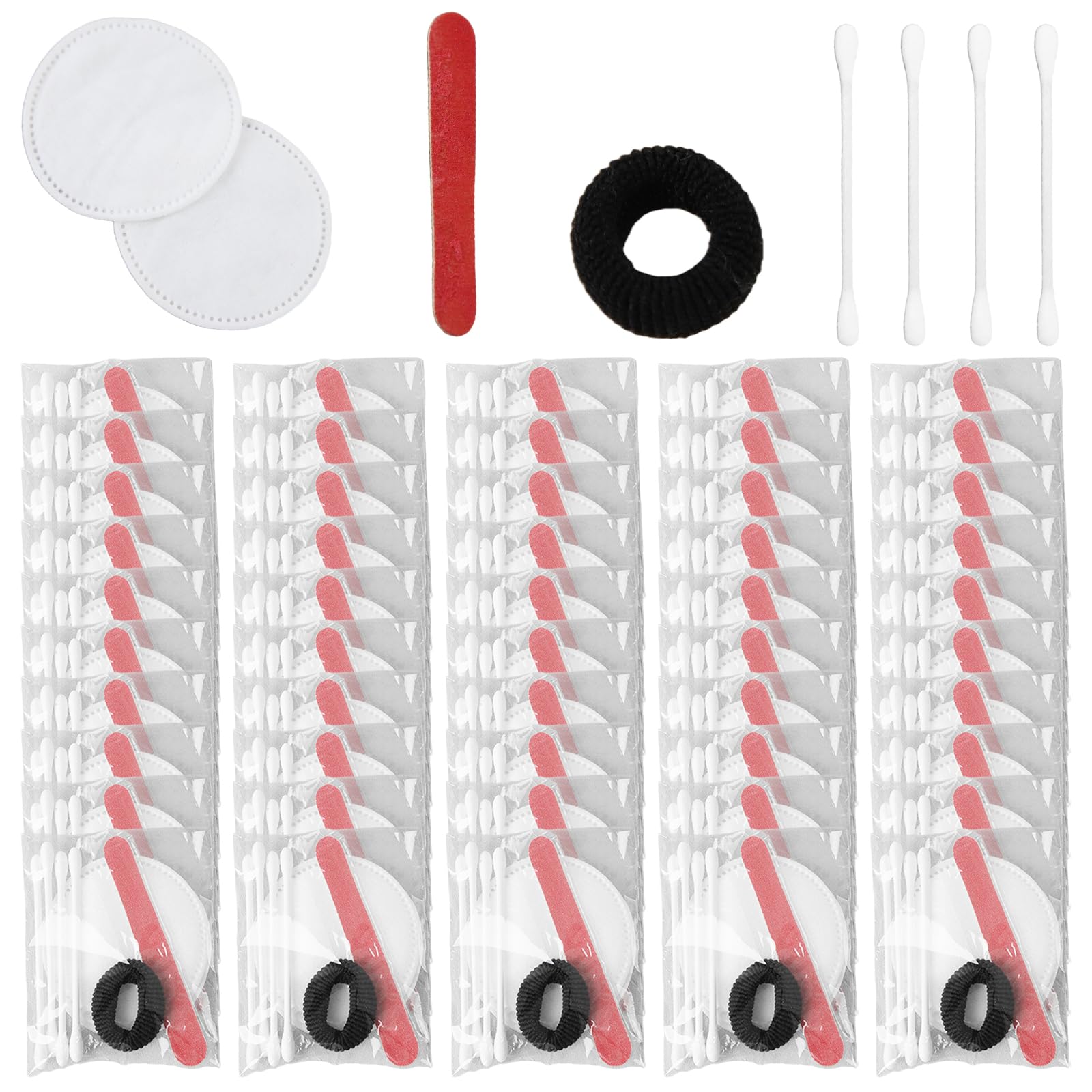 GOMETY 100 Stück Hotel Kosmetik Set,Einzeln Verpackt Hotel Vanity Set Amenities Kit Hotelbedarf Toilettenartikel Gastgewerbe Hygiene Produkte mit Wattepads Wattestäbchen Nagelfeile Haargummi