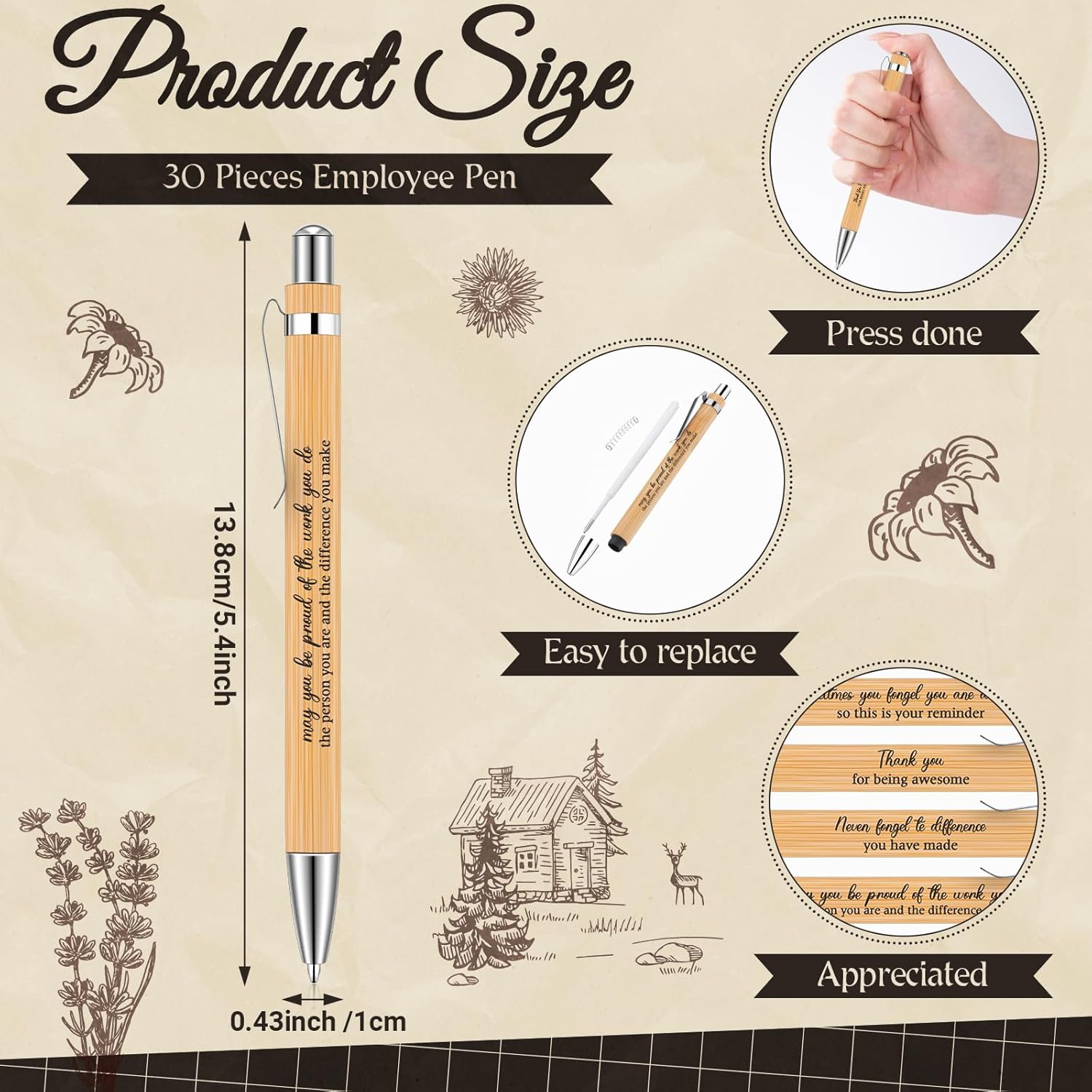 Tenceur 30 Pack Spiral Notebooks Sets Employee Appreciation Gifts Bulk Inspirational Spiral Journals with Motivational Bamboo Pens Thank You Gifts for Staff Teacher Coworker