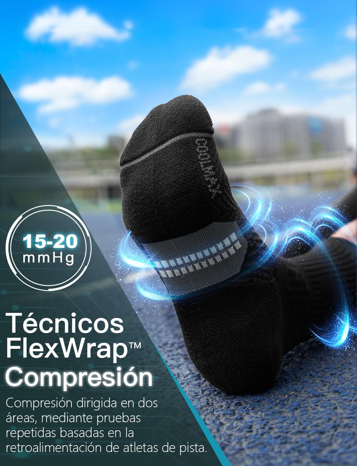 Juclise Calcetines de Compresión para Correr, de Fibra de Bambú y Coolmax, Transpirables, Anti-ampollas, Acolchados para Deporte, Senderismo y Gimnasio