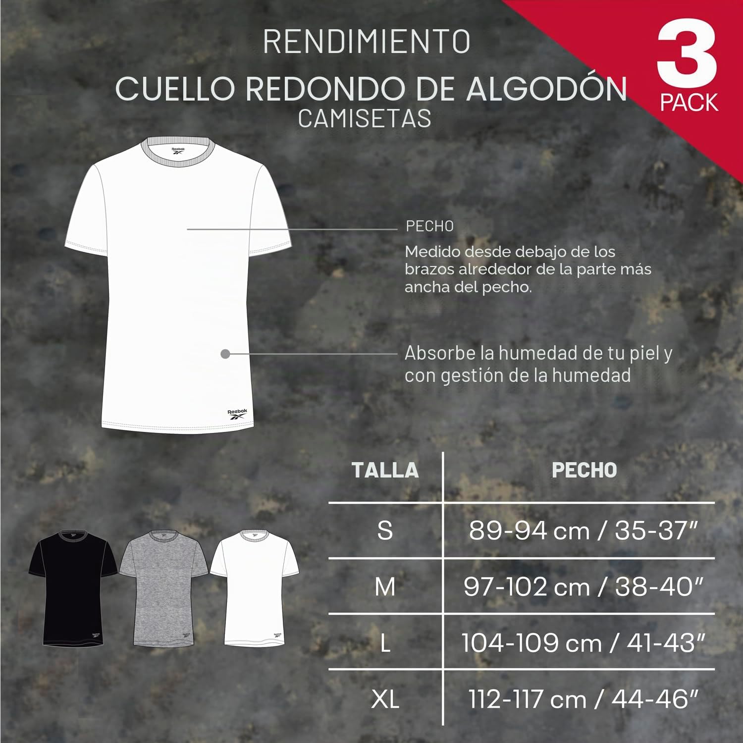 Reebok Santo Camiseta de Hombre Hombre (Pack de 3)