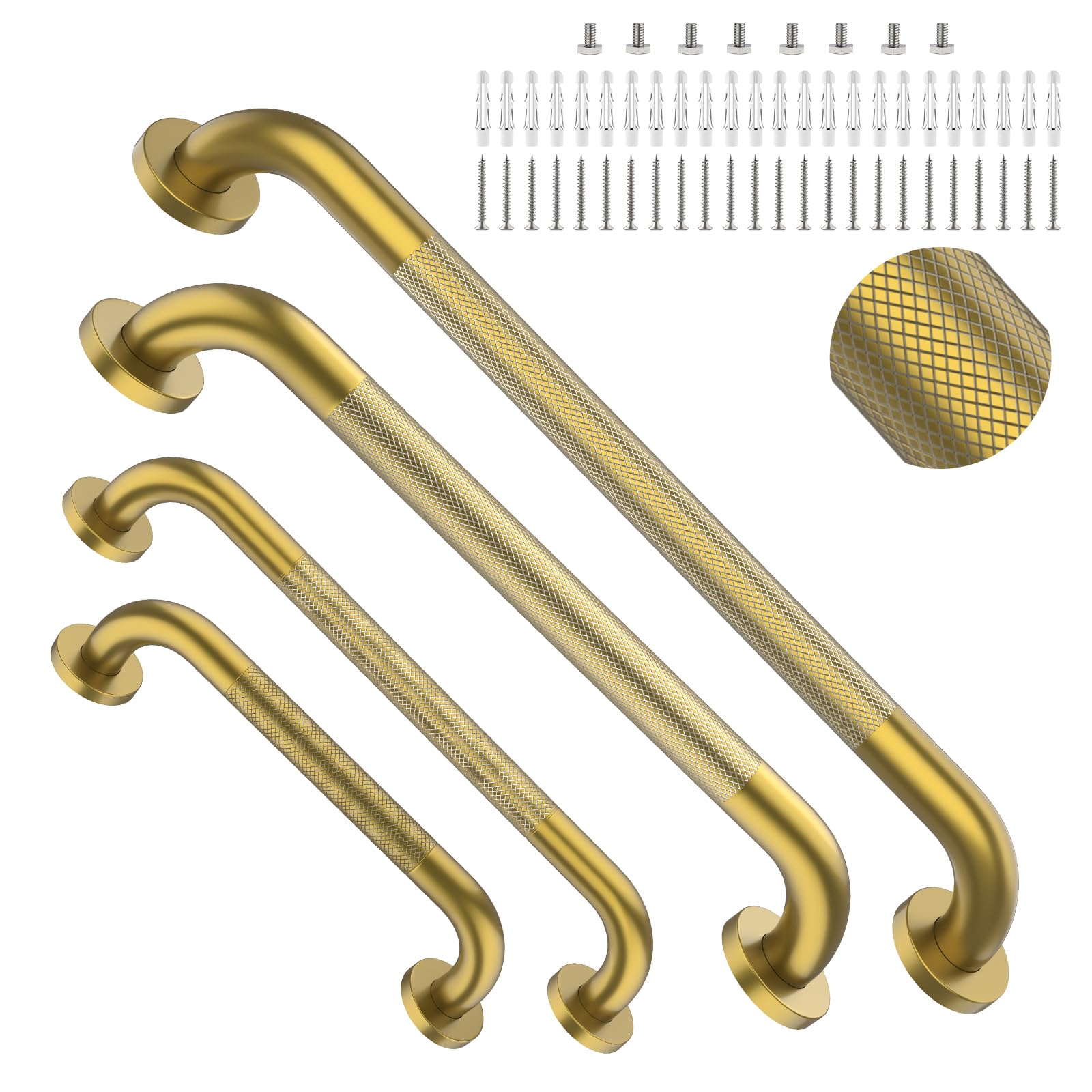 Gold Grab Bar 12" 16" 20" 24" Bundle, Safety Handrail for Elderly