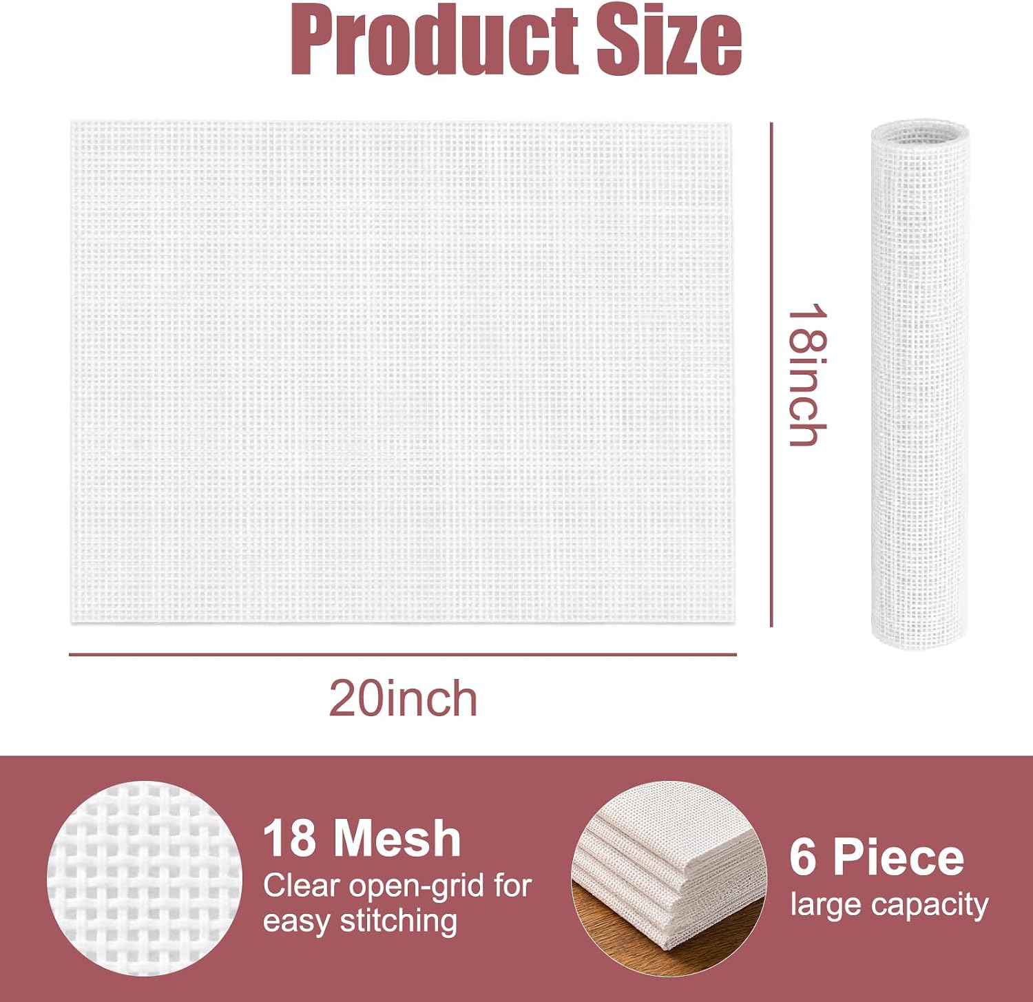 6 Pcs 20" x 18" 18 Mesh Needlepoint Canvas