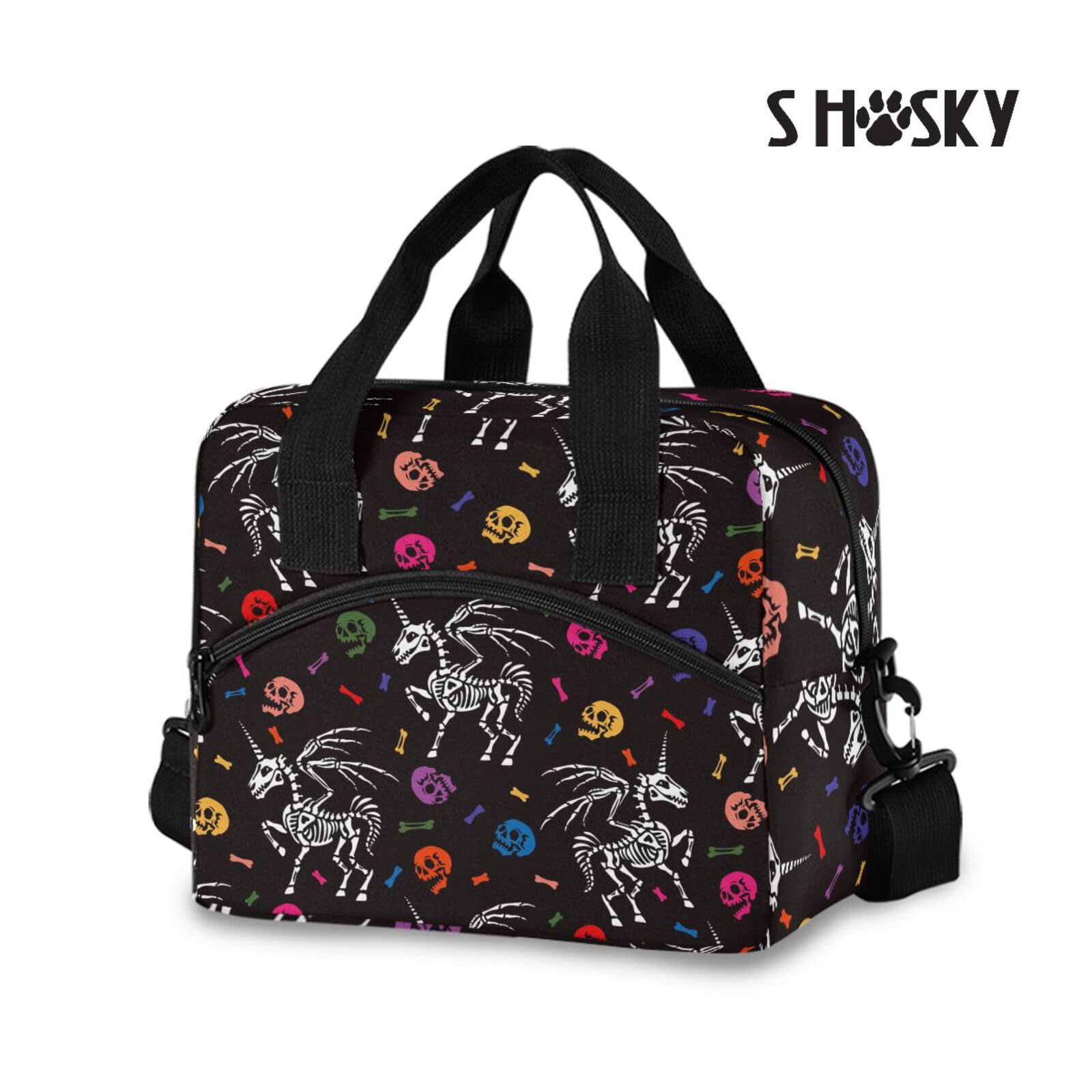 Unicorn Skull Lunch Bags for Women Skeleton Cooler Bag Halloween Gothic Durable Insulated Lunch Box Lunch Tote Bag for Office Work School Picnic 2040067