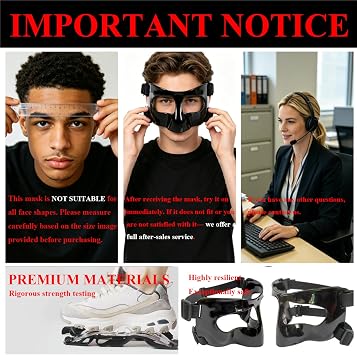 Nose Guard for Broken Nose, Nose Protector for Soccer, Basketball, and Other Sports, Adjustable Basketball Face Mask for Kids, Teenagers, and Adults, Suitable for Men and Women