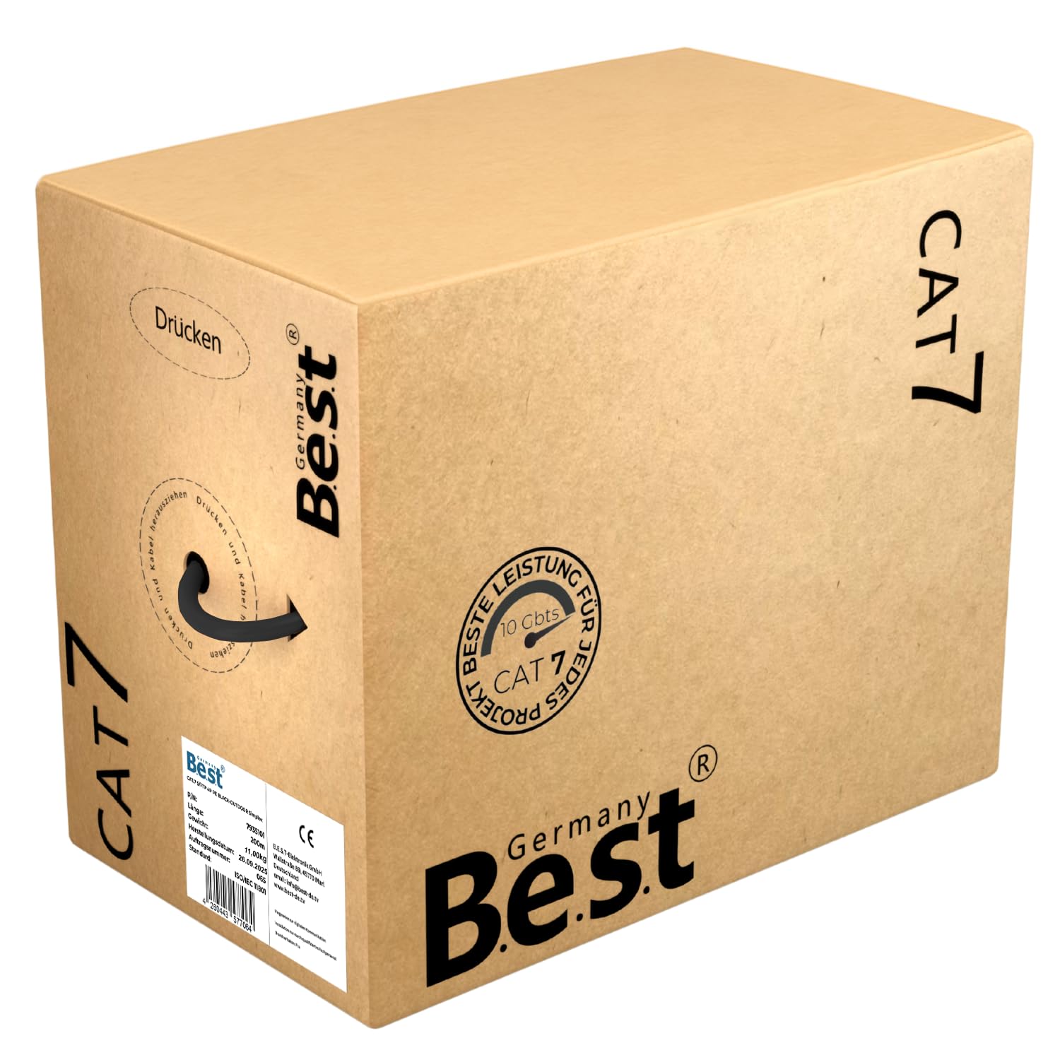 Germany B.e.s.t Cavo di rete CAT 7, 200 m, Simplex, cavo di rete per esterni, LAN, cavo Ethernet, S/FTP, 10 Gbps, catat 7, in puro rame PoE+ LSZH