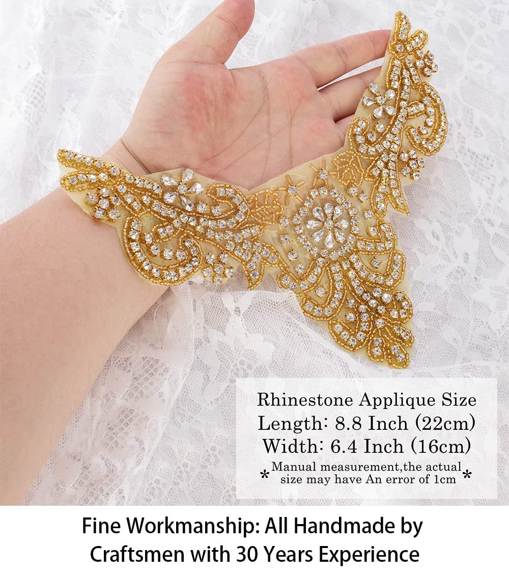 Amazon.com: ShiDianYi Rhinestone Applique Gold Bridal  display picture 1