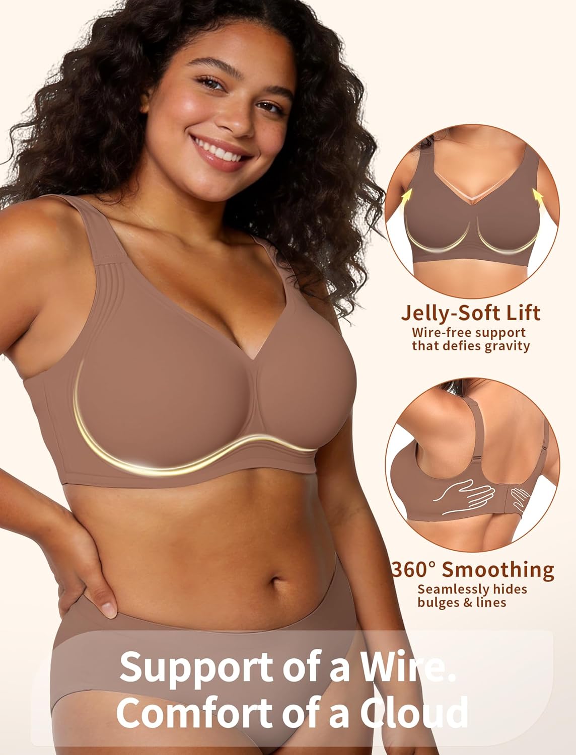 Women Supportive Wireless Bra Push Up Full Coverage Seamless Bra Comfortable No Underwire Everyday Bra with Padded - Image 2