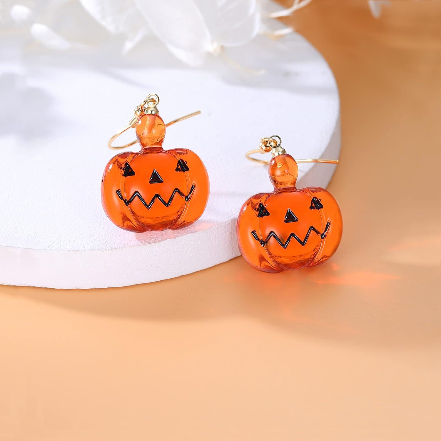 Reffeer Solid 925 Sterling Silver Halloween Pumpkin Dangle Earrings Drops for Women Teens Pumpkin Drop Earrings Hook Studs - Image 5