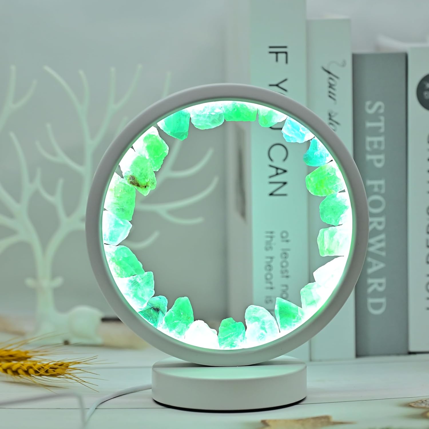 Green Fluorite Night Lamp Natural Healing Crystal Dimmable & Color-Tunable LED Desk Lamp (USB Port) Dating Party Holiday Night Atmosphere Decoration Table Lamps