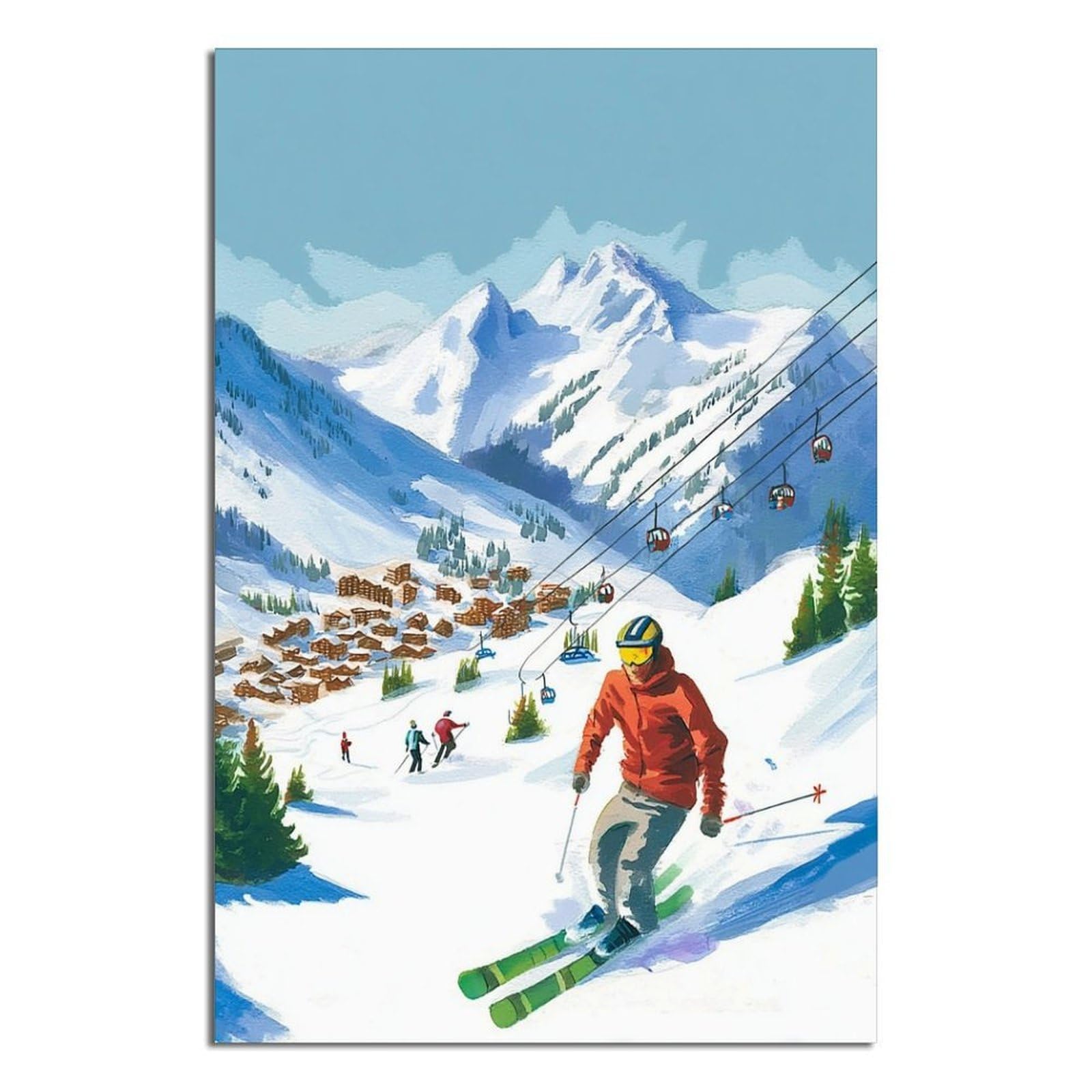Tignes France Ski Poster 20x30inch(50x75cm) Vintage Watercolor Canvas Art