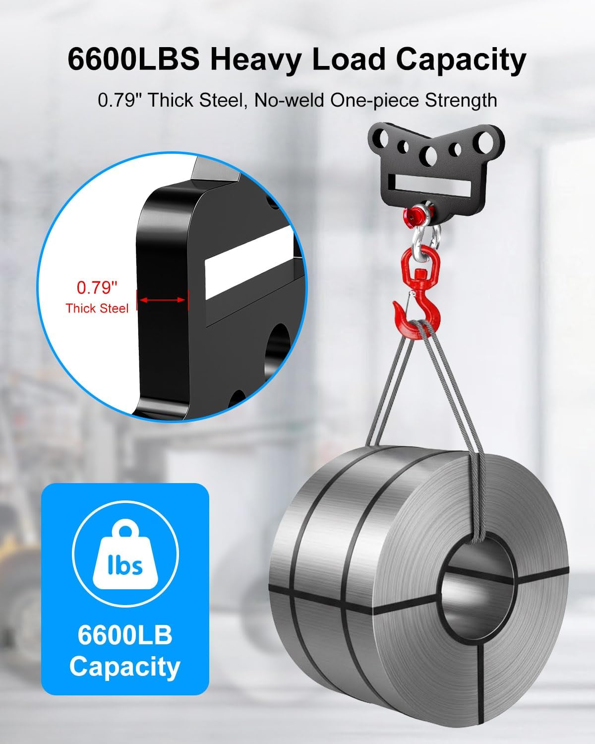 Forklift Lifting Hook, Heavy Duty Steel Crane Hook for Forklift Attachment, 6600LB Load Capacity with Swivel, Forklift Lifting Hoist with 6 Sling Holes for Warehouse Farm Construction