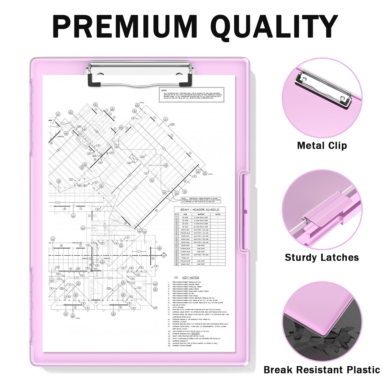 Rimilak Portablocco in plastica con contenitore, apertura laterale con 2 custodie, portablocco ad alta capacità con clip resistenti, per lavoro, scuola, ufficio, rosa