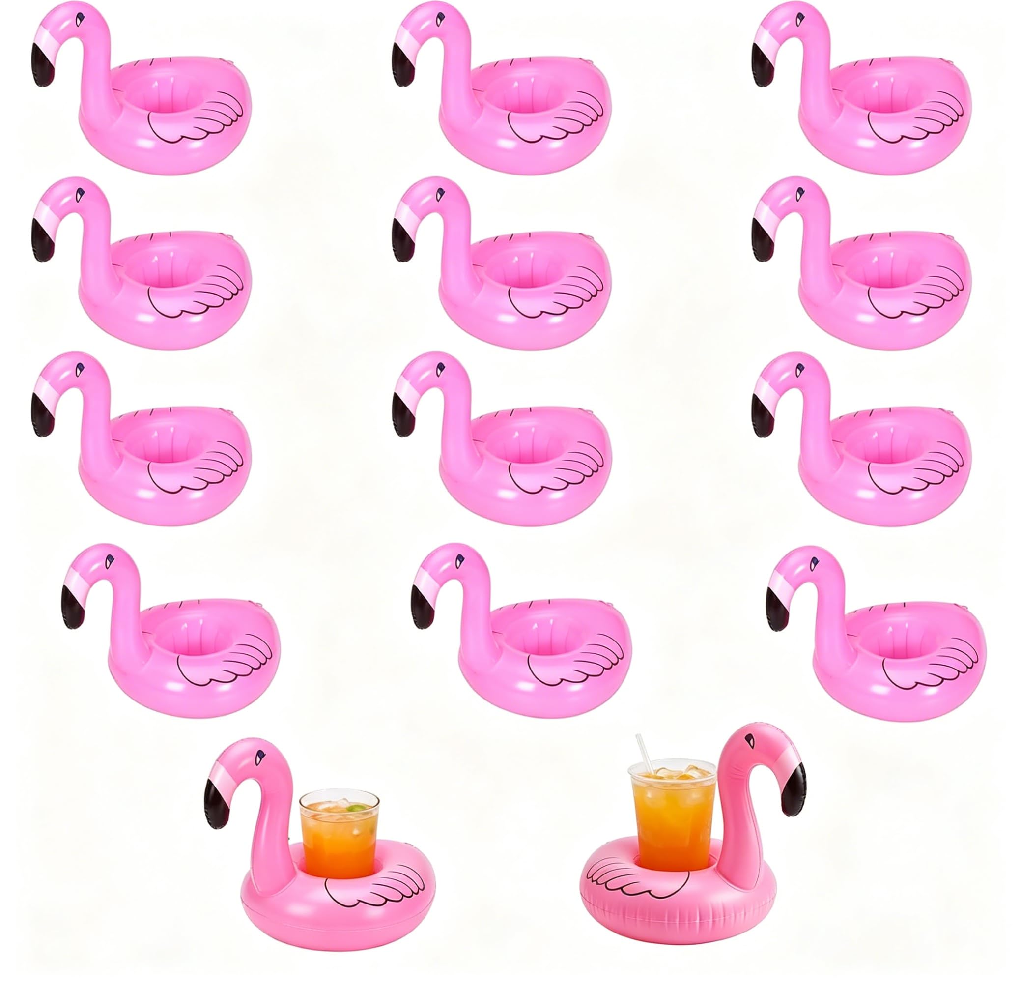 12 Pcs Flamingo Pool Float Cup Holder, Inflatable Drinks Holder, Inflatable Flamingo, Pool Inflatable, Hot Tub & Beach Water Accessory