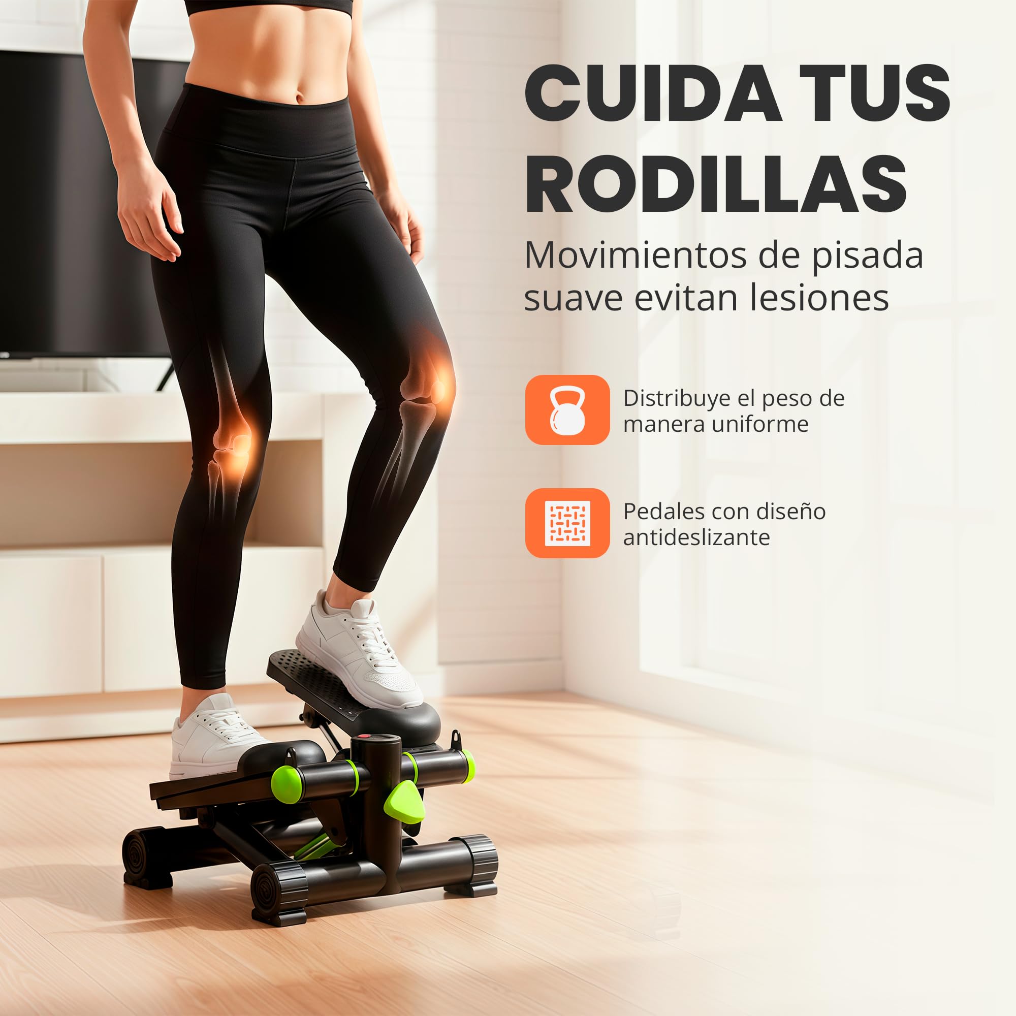 JUPPLIES Mini Stepper con Bandas Elásticas - Stepper Fitness de Acero, Pistón Hidráulico Silencioso, Pantalla LCD, Resistencia Ajustable y Pedales Antideslizantes para Tonificar y Quemar Grasa en Casa