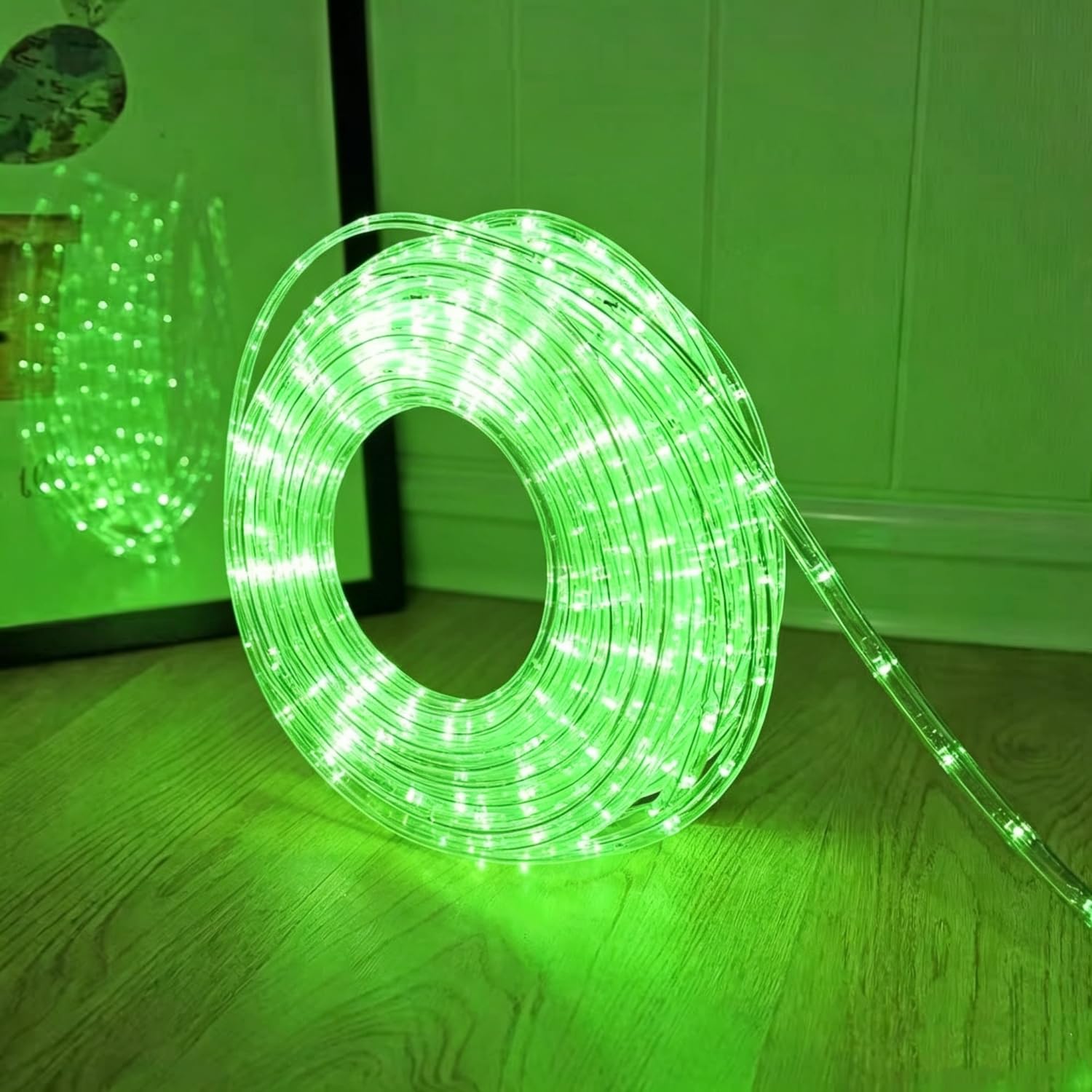 33ft LED Rope Lights,110V 2 Wire Connectable Christmas Rope Lights,240 LED,Waterproof Indoor Outdoor Clear Tube Light Rope for Deck, Patio, Pool, Camping, Landscape Lighting Decorations (Green)