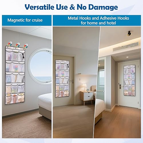 Miniatura 6 de Organizador de cruceros sobre la puerta, organizador magnético para puerta de crucero con 15 bolsillos de tamaño graduado, zapatero magnético