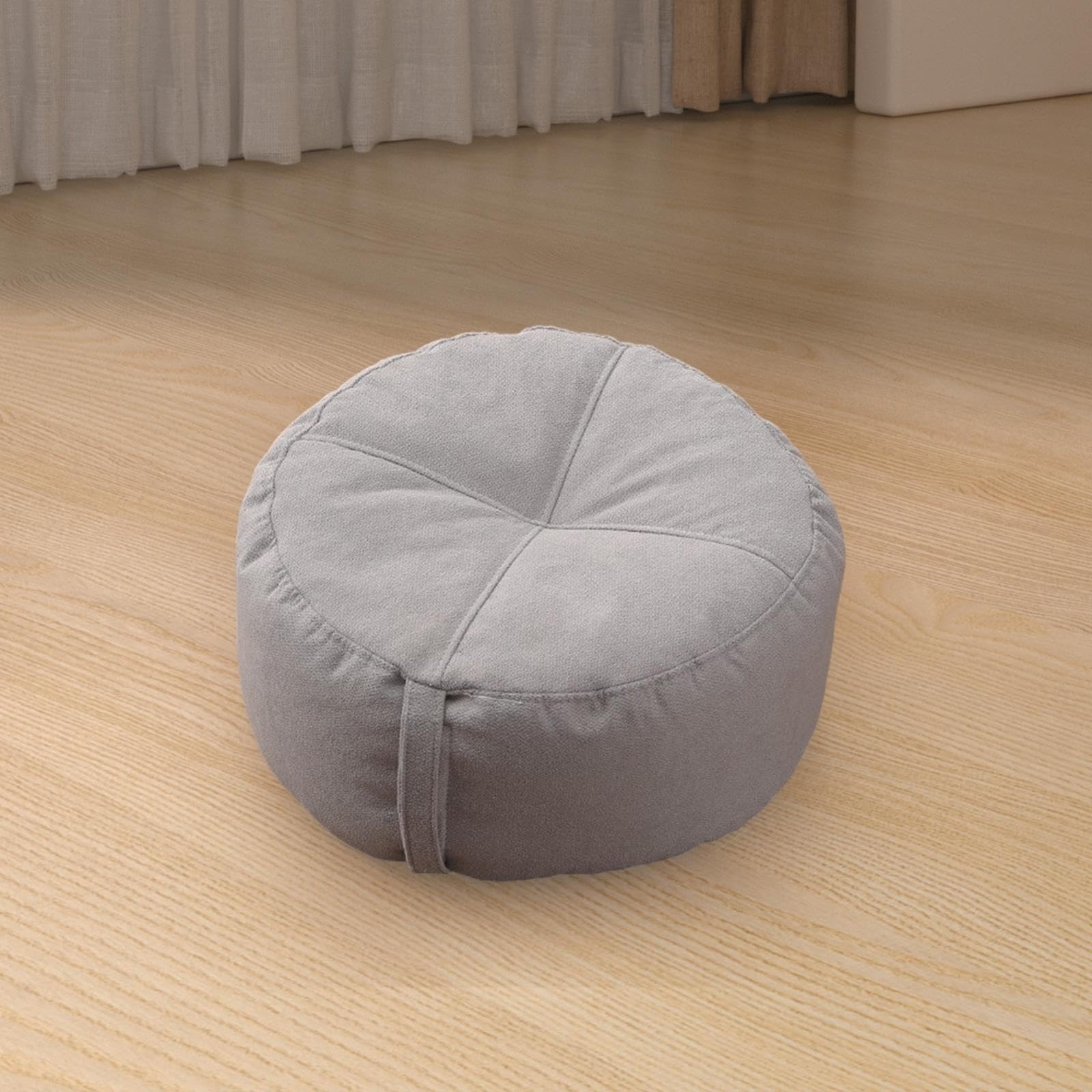Cuscino Rotondo da Pavimento, Comodo Cuscino per Sedersi a Terra, Cuscino da Meditazione, Cuscino per Divano. Realizzato in Lino Resistente per Uso in, Grigio