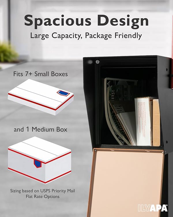 Ilyapa Large Modern Mailbox for Outside - Black, Rear Door - Post Mount by Ilyapa - Used condition - Image 7