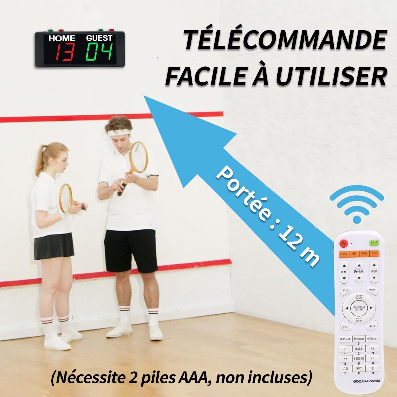 Tableau de Bord Numérique avec Minuterie Scoreboard 1,5 Pouces LED Tableau de Score électronique avec Support pour Baseball Sport