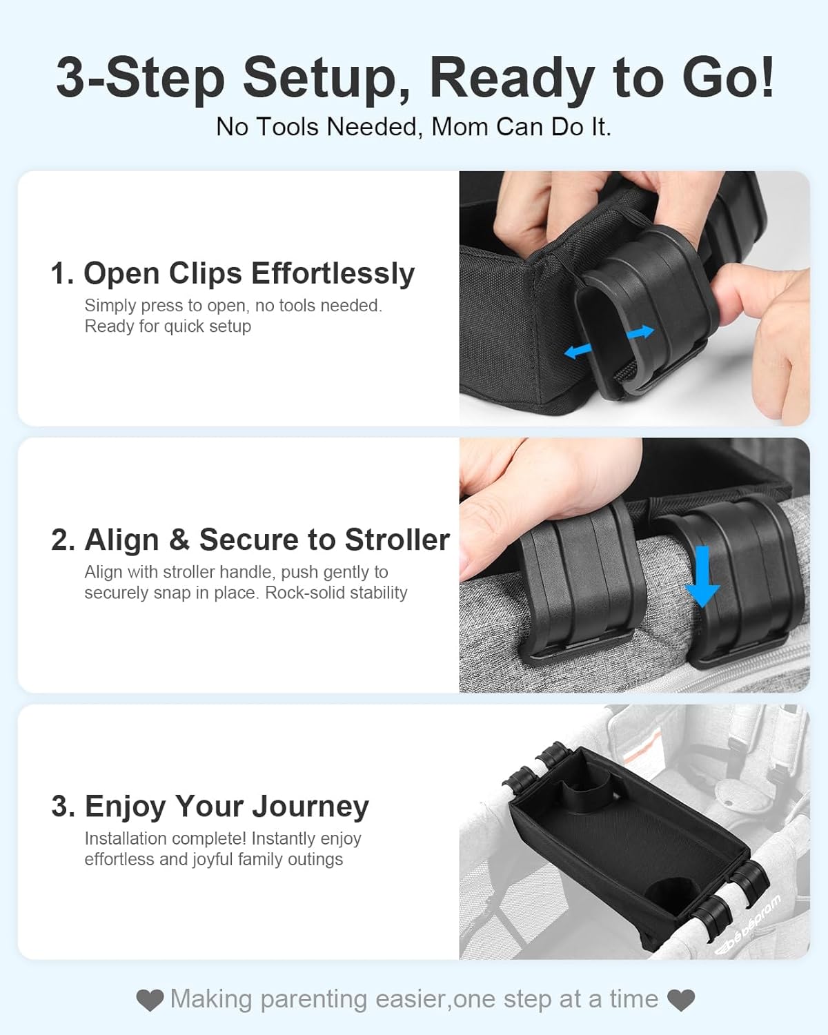 Stroller Snack Tray for Wonderfold Wagon W4 Series with Anti-Spill Cup Holders - Reinforced Frame Food Activity Tray, Waterproof Oxford Fabric,Stroller Attachment for Kids' Snacks & Drinks