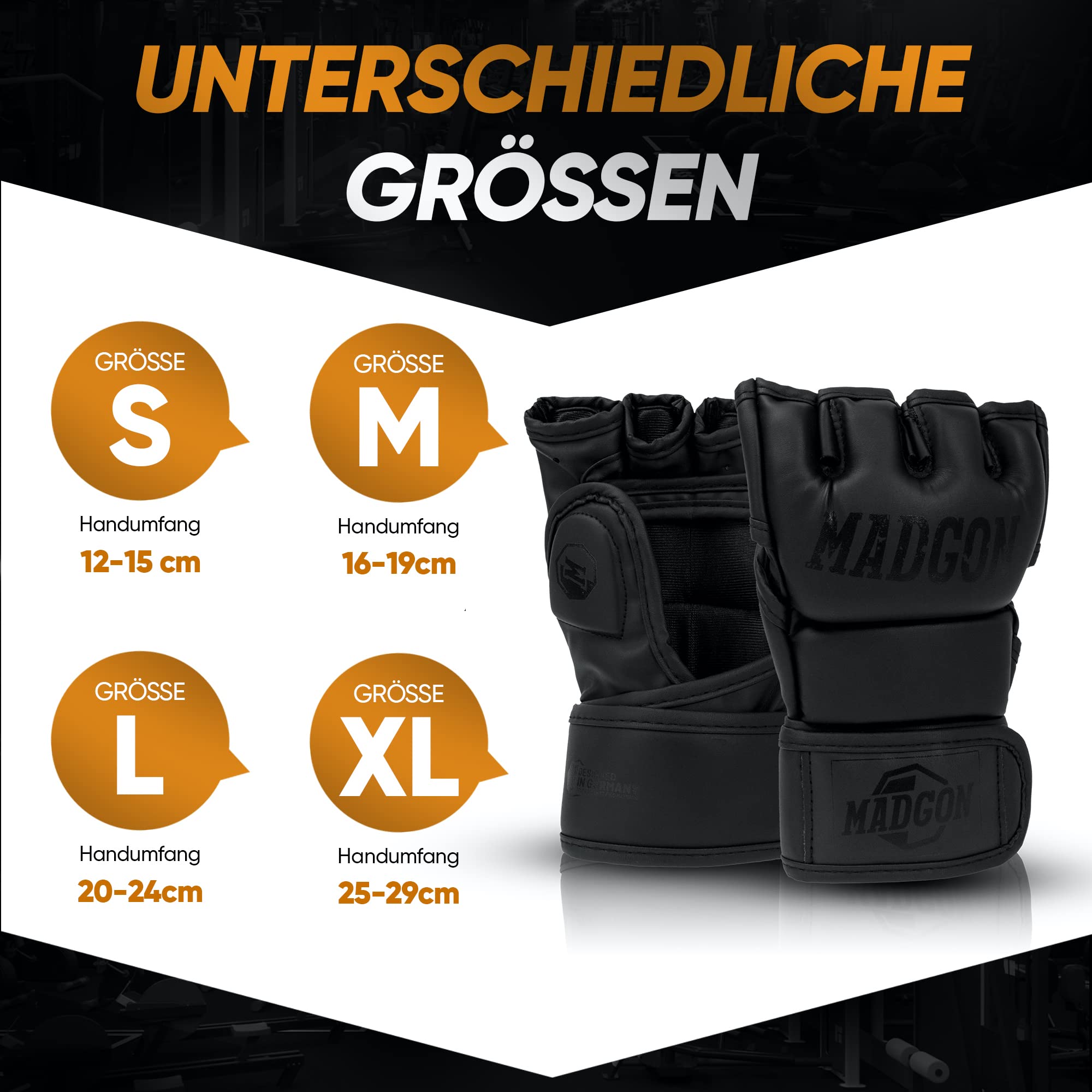MADGON Premium MMA Handschuhe für Kampfsport, Grappling, Sparring, Krav MAGA, Muay Thai, Boxsack, Pratzen für Männer und Frauen