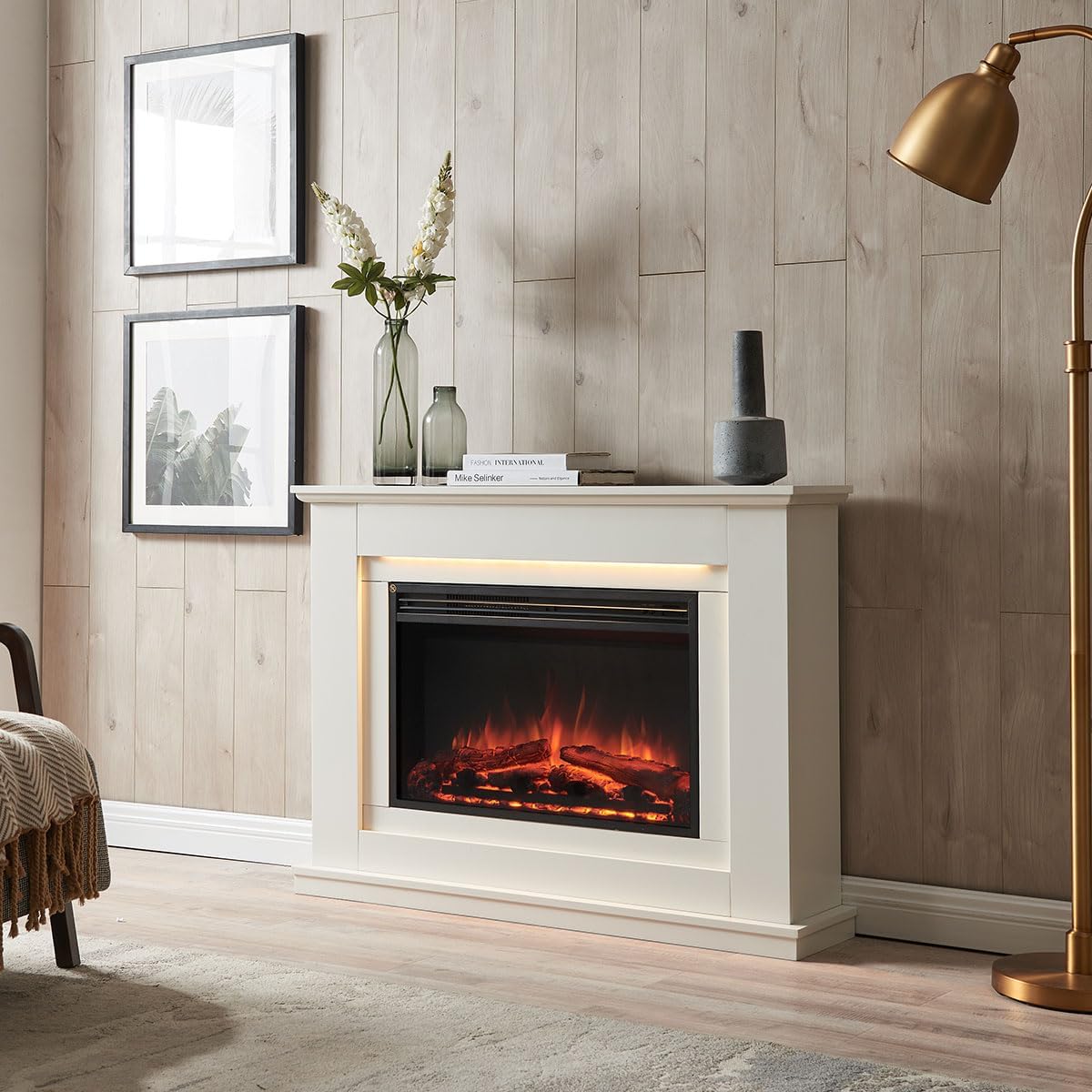 Opal 2000W Electric Fireplace Heater White Mantel Suite
