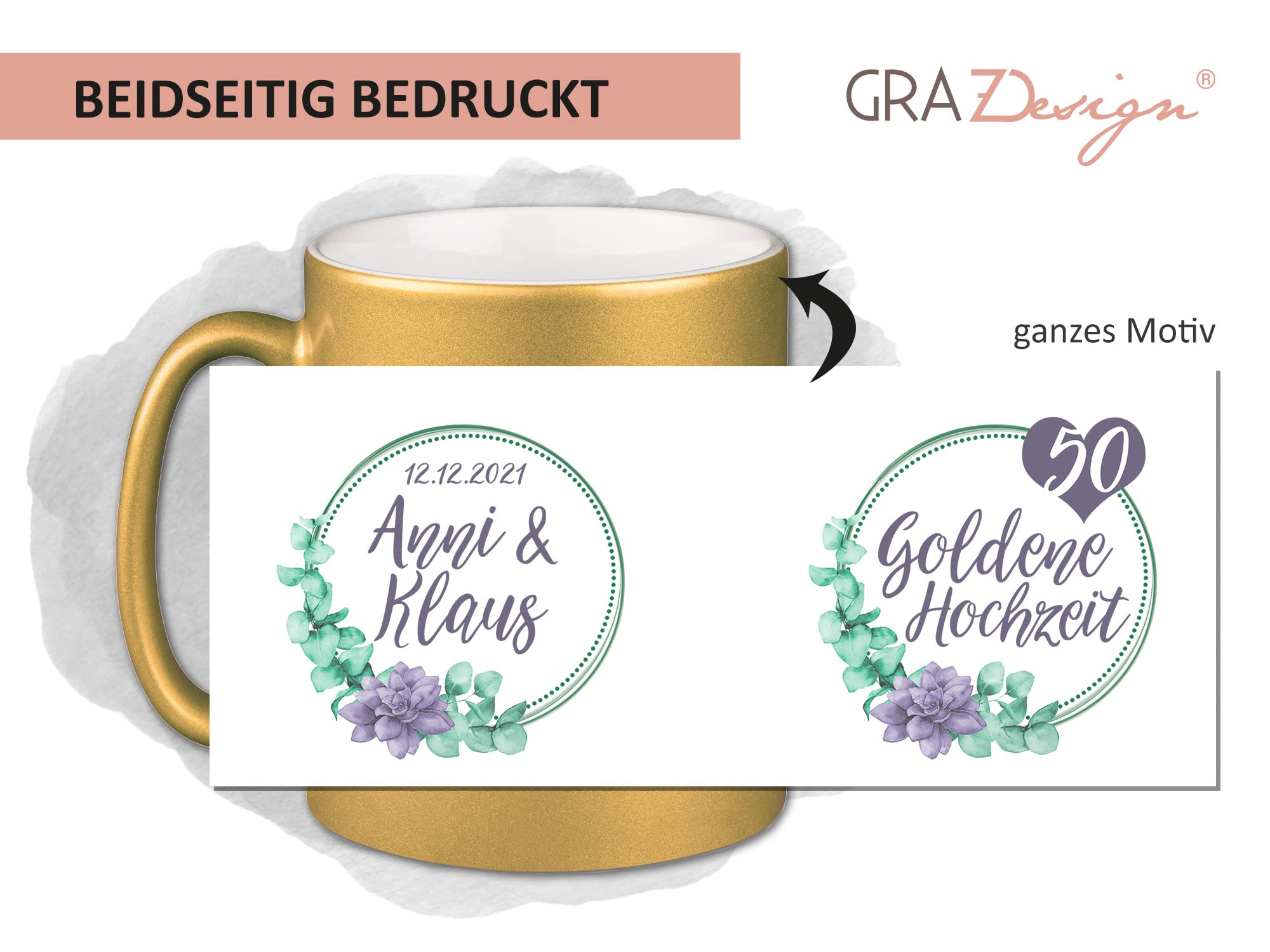 Goldene Hochzeit Geschenkset – 2 Personalisierte Keramik-Tassen Mit Tassenkuchen In Geschenkbox