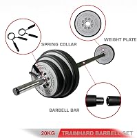 TrainHard 20 kg súlyzó szett rugós zárakkal, 140 cm hosszú barbell rúd edzéshez 2