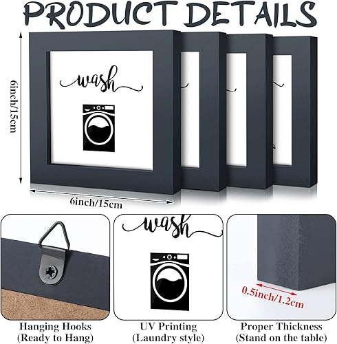 Miniatura 3 de Bucherry Juego de 4 letreros de madera rústica para lavandería lavar, secar, plegar, guardar, decoración artística para colgar en la pared