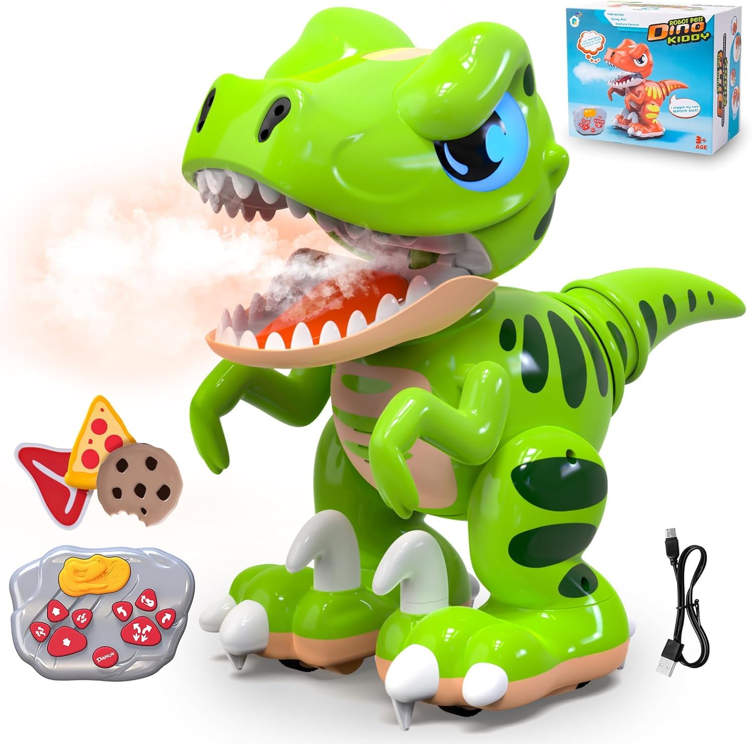 Remote Control Dinosaur Toys for Kids Rechargeable Walking Robot Dino Toy with Light Up Eyes, Spraying and Simulation Sounds 2.4Ghz Velociraptor Toy Jurassic RC Dinosaur Toy Gift for Kids 3-12