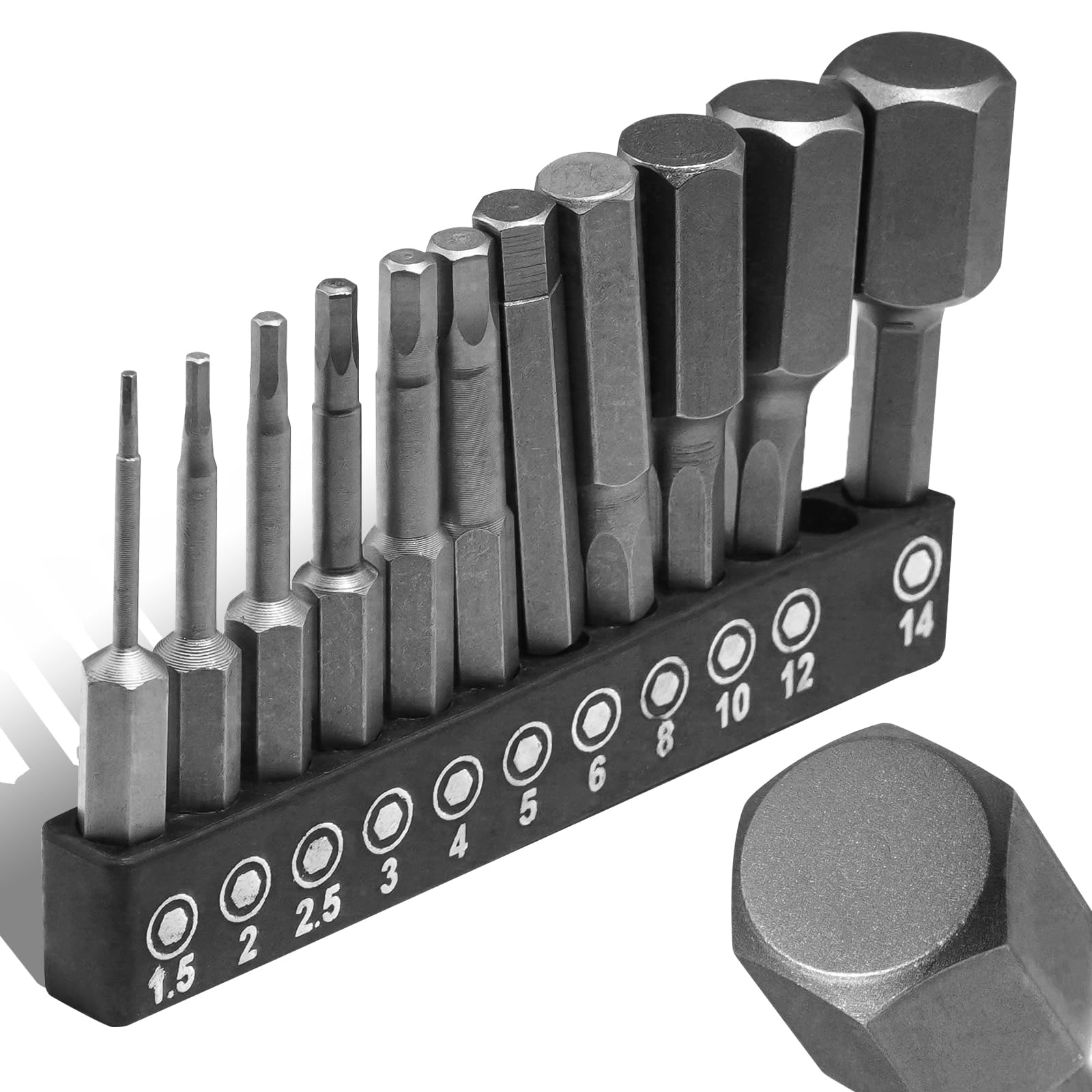 11PCS Hex Head Allen Wrench Drill Bit Set,Metric Hex Bit Set,1/4 Inch Square Shank Impact CNC Machined Screwdriver Bits(50mm)