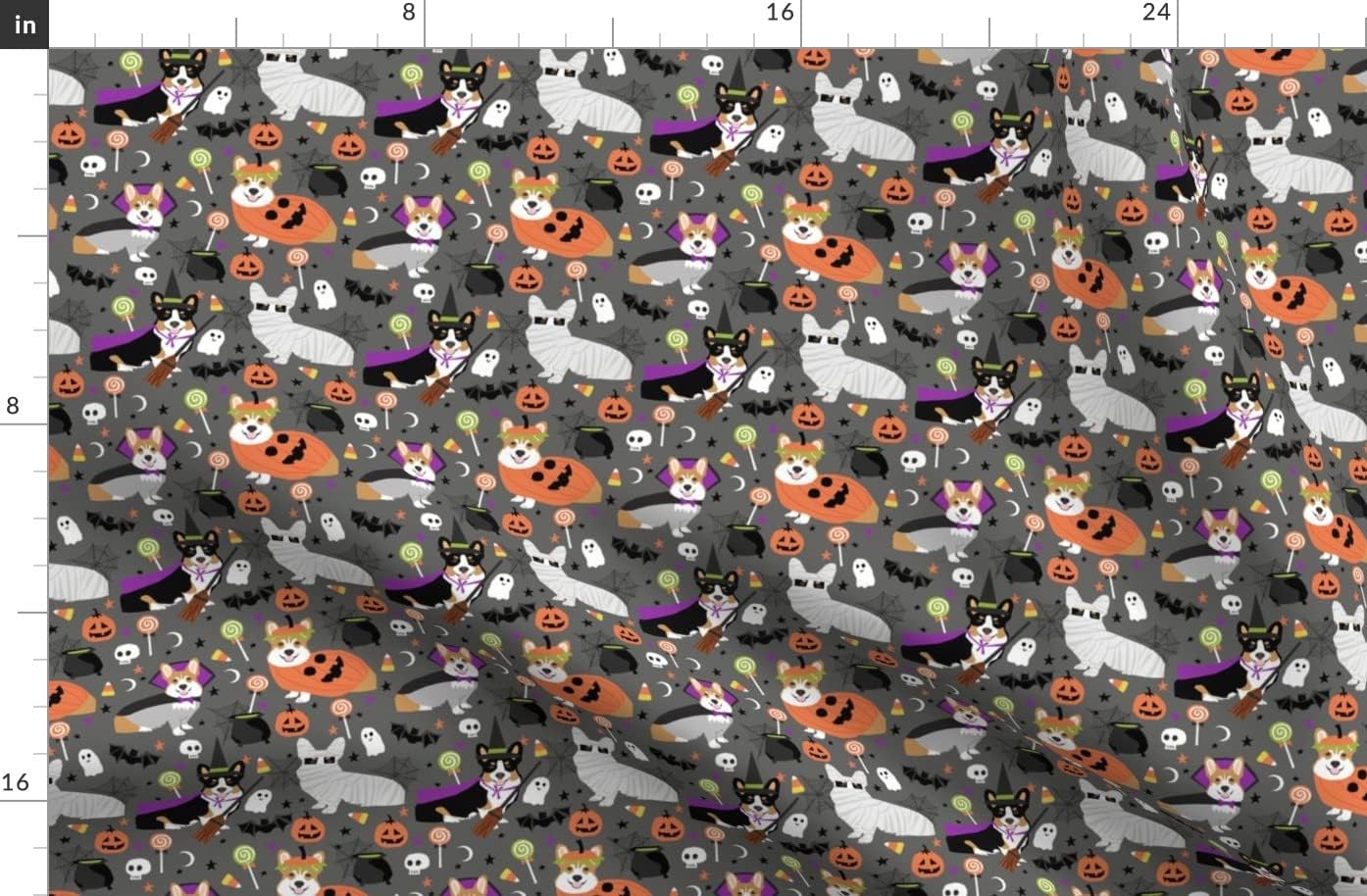 Spoonflower Fabric - Corgi, Halloween, Pet, Dog, Costume, Corgis, Tricolored Corgi, Printed on Organic Cotton Sateen Fabric by The Yard - Sewing Quilting Apparel Home Decor