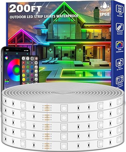 zoegi Tira de luces LED para exteriores de 200 pies impermeable, sincronización de música RGB IP68, tiras de luz LED exteriores impermeables con