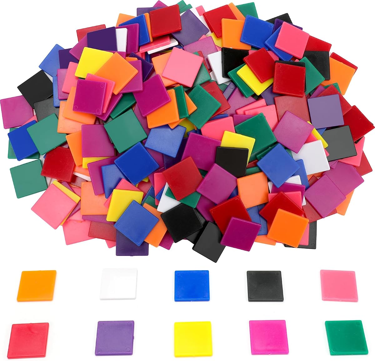Coopay 200 piezas de azulejos cuadrados de plástico, fichas de bingo, fichas de póquer, clasificación de colores, contadores de matemáticas, fichas de juego, manipuladores de conteo para niños, escuela primaria, aula, juguetes de desarrollo de aprendizaje