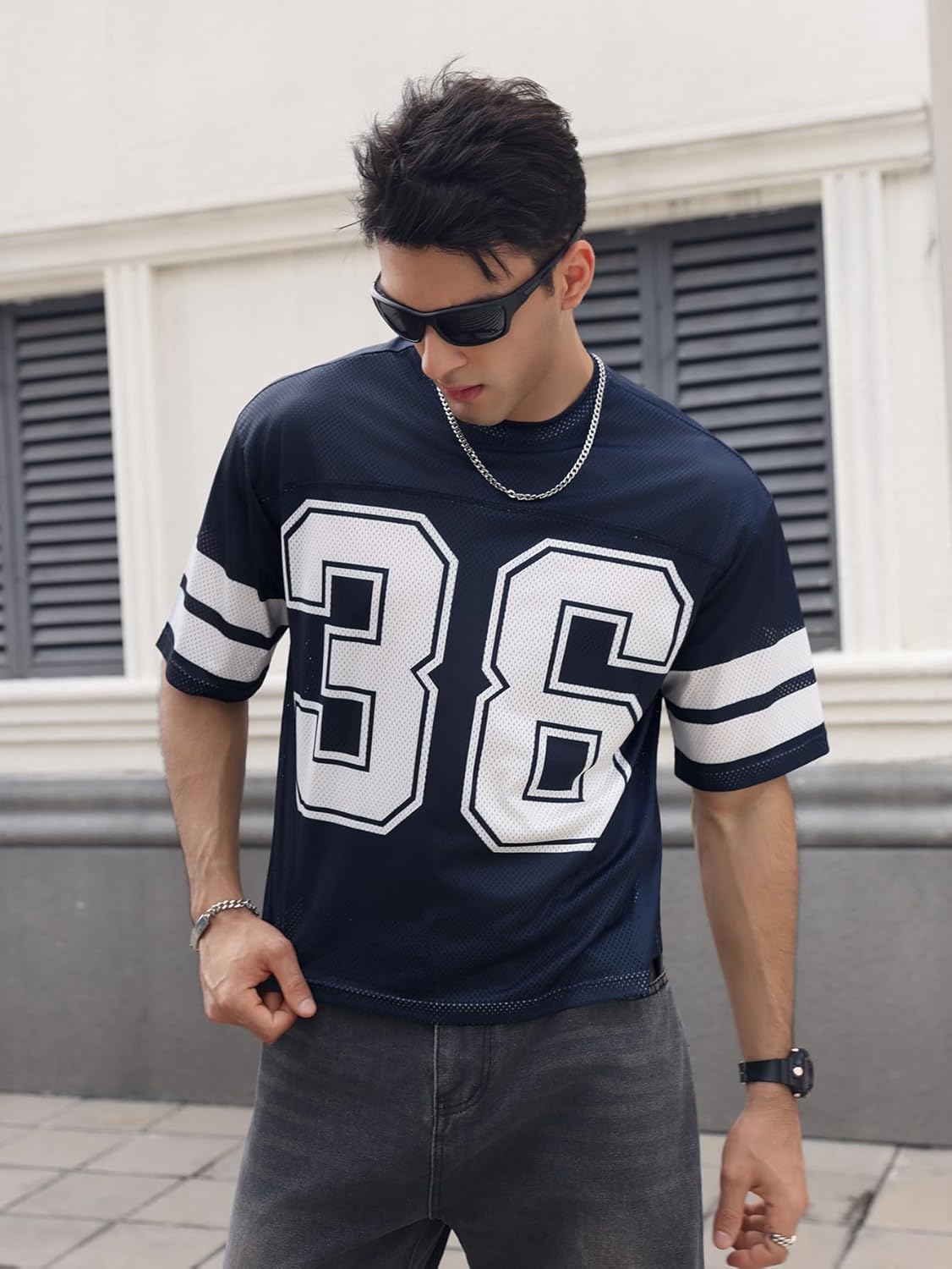 SOLY HUX Men's Jersey Shirts Mesh Number Graphic Crew Neck Short Sleeve Streetwear Tee Loose Tops - Image 5