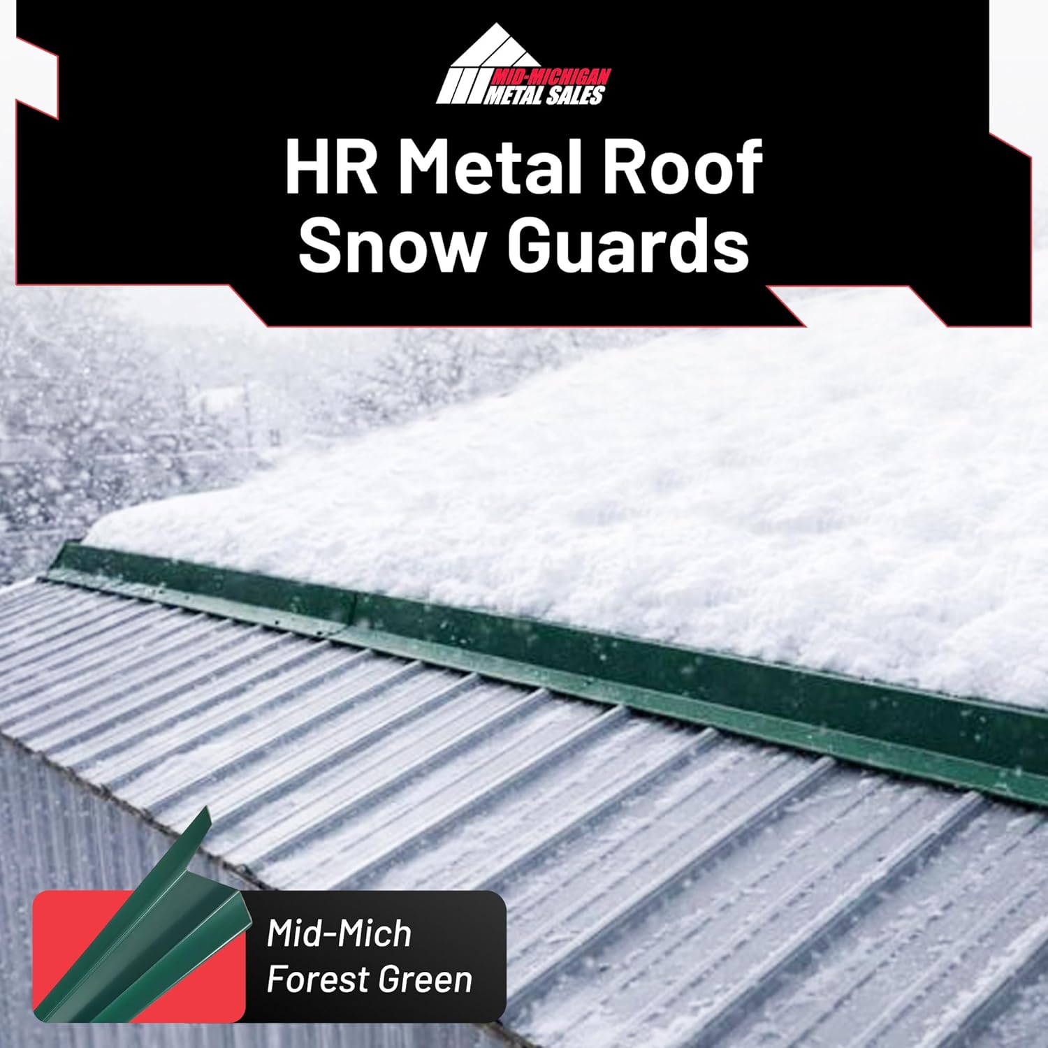 HR Metal Roof Snow Guards 80 ft (4ft x 20) Kit - Forest Green Snow Rail System for Exposed Fastener Ribbed Metal Roofs - Made in USA - 29 Gauge Galvalume Steel - Includes Color-Matched Screws